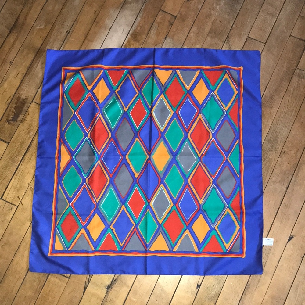 totes Colorful Geometric Diamond Silk-Feel Scarf - Blue/Red/Green/Orange/Gray